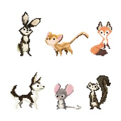 Wall Mural - collection of pixel animals