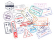 © Svetlanas01 - Stamp in passport for traveling an open passport. International arrival visa stamps vector Mexico, Australia, Hong Kong, Canada,USA, New York, Hawaii, Paris, Hanover