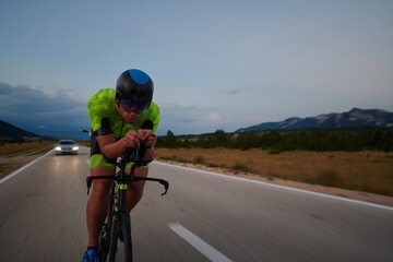 Poster - triathlon athlete riding bike