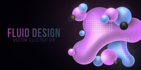 Luminescent liquid purple and blue shapes on a dark background. Fluid gradient shapes concept. Futuristic stylish background. Vector illustration