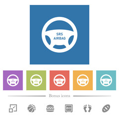 Poster - Steering wheel airbag flat white icons in square backgrounds