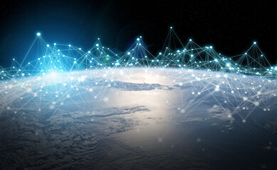 Global datas exchanges and connections system over the globe 3D rendering elements of this image furnished by NASA