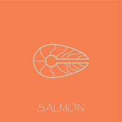 Wall Mural - Salmon vector illustration white outline with pink background. Simple and minimalistic.