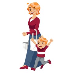 Poster - mother shopping with son