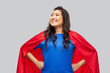 © Syda Productions - women's power and people concept - happy asian woman in red superhero cape over grey background