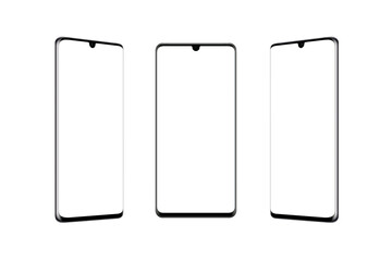 Leinwandbilder - Isolated smart phone in left and right side and front position. Modern smart phone for mockup, app promotion