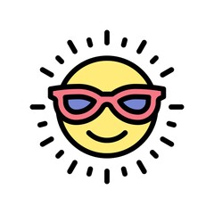 summer holiday related sun with glasses and smile face circle vector with editable stroke,