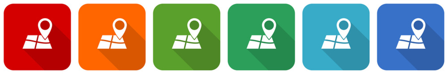Aufkleber - Gps, map, travel icon set, flat design vector illustration in 6 colors options for webdesign and mobile applications