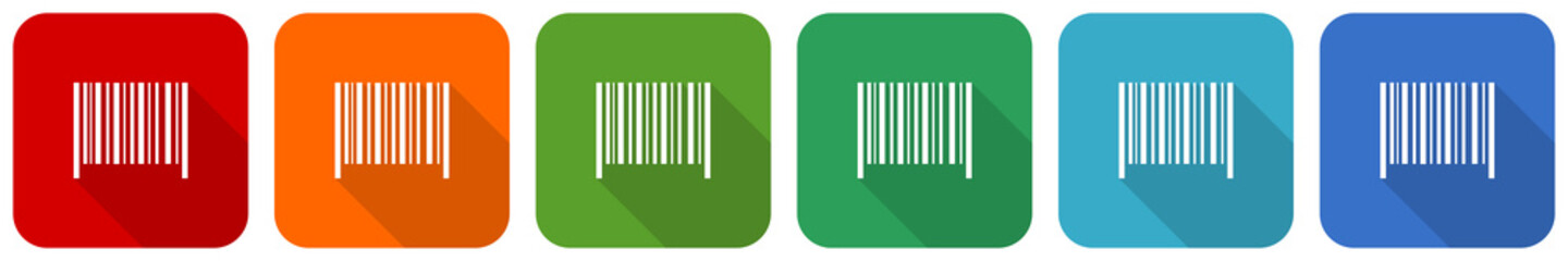 Aufkleber - Barcode icon set, flat design vector illustration in 6 colors options for webdesign and mobile applications