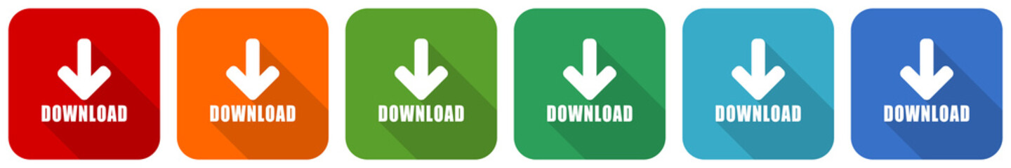 Aufkleber - Download icon set, flat design vector illustration in 6 colors options for webdesign and mobile applications