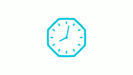 Amazing cyan color counting down 12 hours clock icon on white background,clock icon with trick