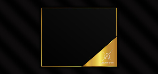 Wall Mural - luxury gold square frame design black color wavy background