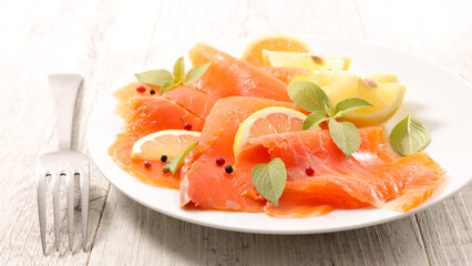 Canvas Print - smoked salmon with basil and lemon