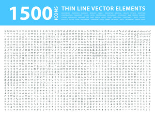 Wall Mural - set of 1500 high quality thin line icons . isolated vector elements