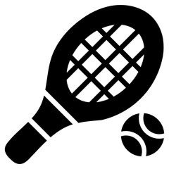 Sticker - 
Racket with ball, long tennis icon in flat design.
