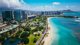 Fototapeta  - Aerial Ala Moana Beach Park is a free public park on the island of Oahu, U.S. state of Hawaii, located between Waikiki and downtown Honolulu. 