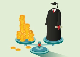 Sticker - coins and academic robe balance on the scale