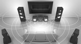 Fototapeta  - Home Theater and Sound Waves