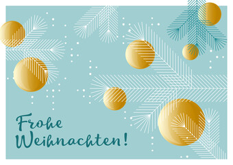 Wall Mural - Grafische Weihnachtskarte, Tannenzweige mit Kugeln,  Design, geometrische Formen, deutsch und englisch	