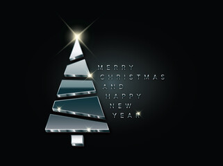 Wall Mural - christmas card with minimalistic silver tree