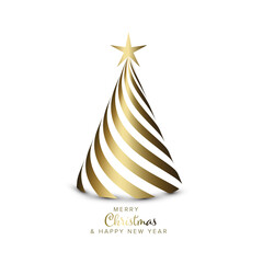 Wall Mural - merry christmas card with simple golden christmas tree