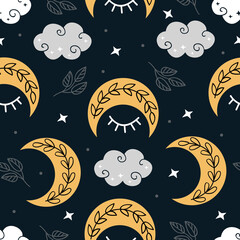 Wall Mural - celestial seamless pattern with moon in the night sky