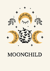 Wall Mural - cute poster with magic moon and moon phases
