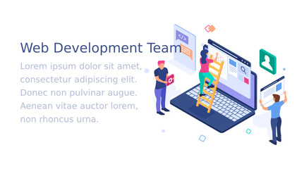 
Web development team isometric illustration 
