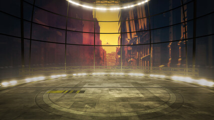 Wall Mural - industrial, city virtual studio backdrop. ideal for virtual tracking system sets, with green screen.