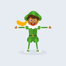 Happy And Cute Kid With Green Costume Celebrate Holidays - Vector Illustration Isolated