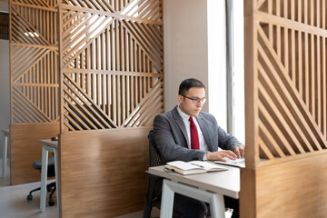 Wall Mural - Dedicated businessman working on laptop