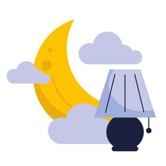 Sticker - Moon with clouds and home lamp of night bedtime sky space moonlight nature light lunar and science theme Vector illustration