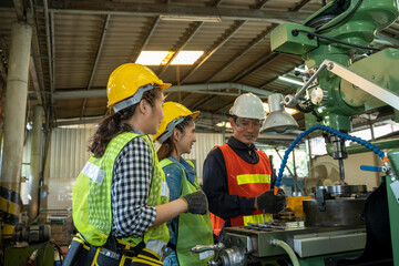 Aufkleber - Team factory engineering working at machine industry.