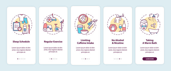 Wall Mural - healthy sleep hygiene onboarding mobile app page screen with concepts. healthcare recommendation wal