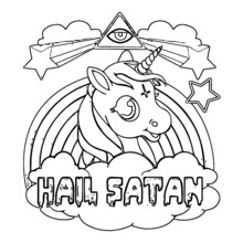 Hail Satan Offensive Unicorn Designs Mens Unicorn Design Coloring Book Animals Vector Illustration