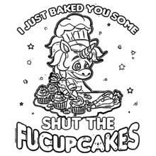 unicorn baking cupcake fuck you water bottle Coloring book animals vector illustration