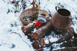 © BONNINSTUDIO/Stocksy - Still life of rural objects and trunks on a snowy grass.