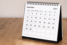 Month Page: November In 2021 Paper Calendar On The Wooden Table