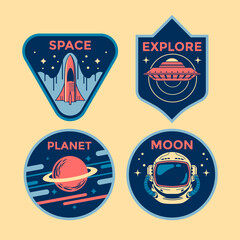 Set of Space Mission Patch Badges and Logo Emblems Vector Illustration
