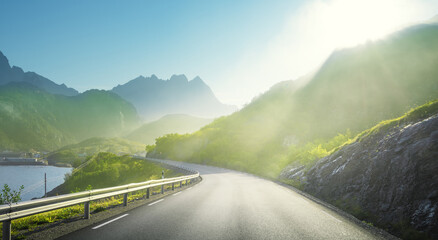 Wall Mural - road and mist, Lofoten islands, Norway