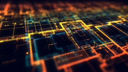 Cad concept. Architecture plan. Architecture Blueprints. The Depth of Field. 3D Illustration.