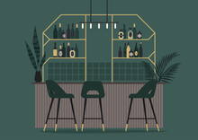Vintage Cocktail Bar Interior, Premium Alcohol And Art Deco Decoration, No People
