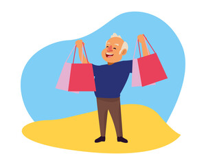 Sticker - old man with shopping bags active senior character