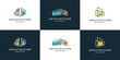 Set of building architecture with line art style logo design inspiration.