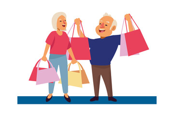 Sticker - old couple with shopping bags characters