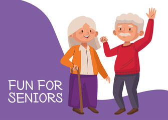 Wall Mural - old couple with cane and lettering active seniors characters