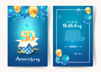 Wall Mural - celebration of 50 th years birthday vector invitation card. fifty years anniversary celebration broc