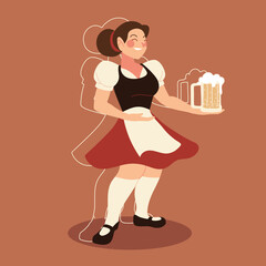 Poster - oktoberfest woman cartoon with traditional cloth and beer vector design