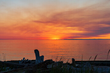 Poster - Whidbey Island sunset is extra orange due to wildfire smoke