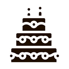 Sticker - Celebration Wedding Cake glyph icon. Celebration Cake Sweet Delicious Dessert Pictogram. Party Preparation And Marriage Template Monochrome Illustration